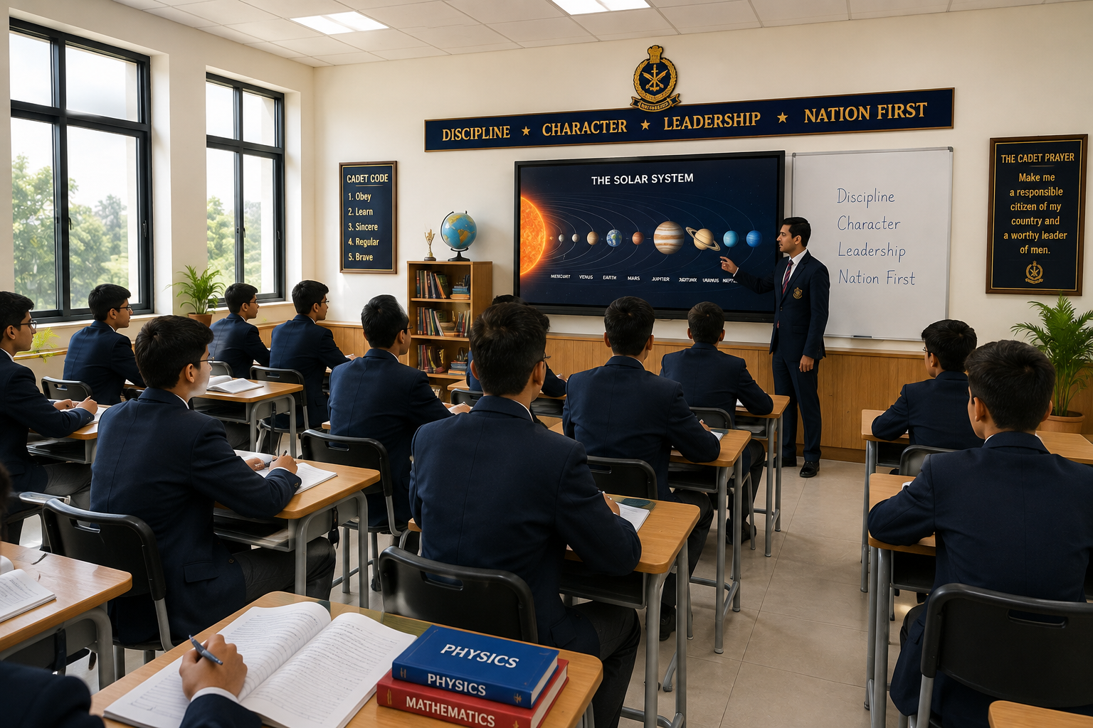 Students studying in a classroom at Sainik School Patiala