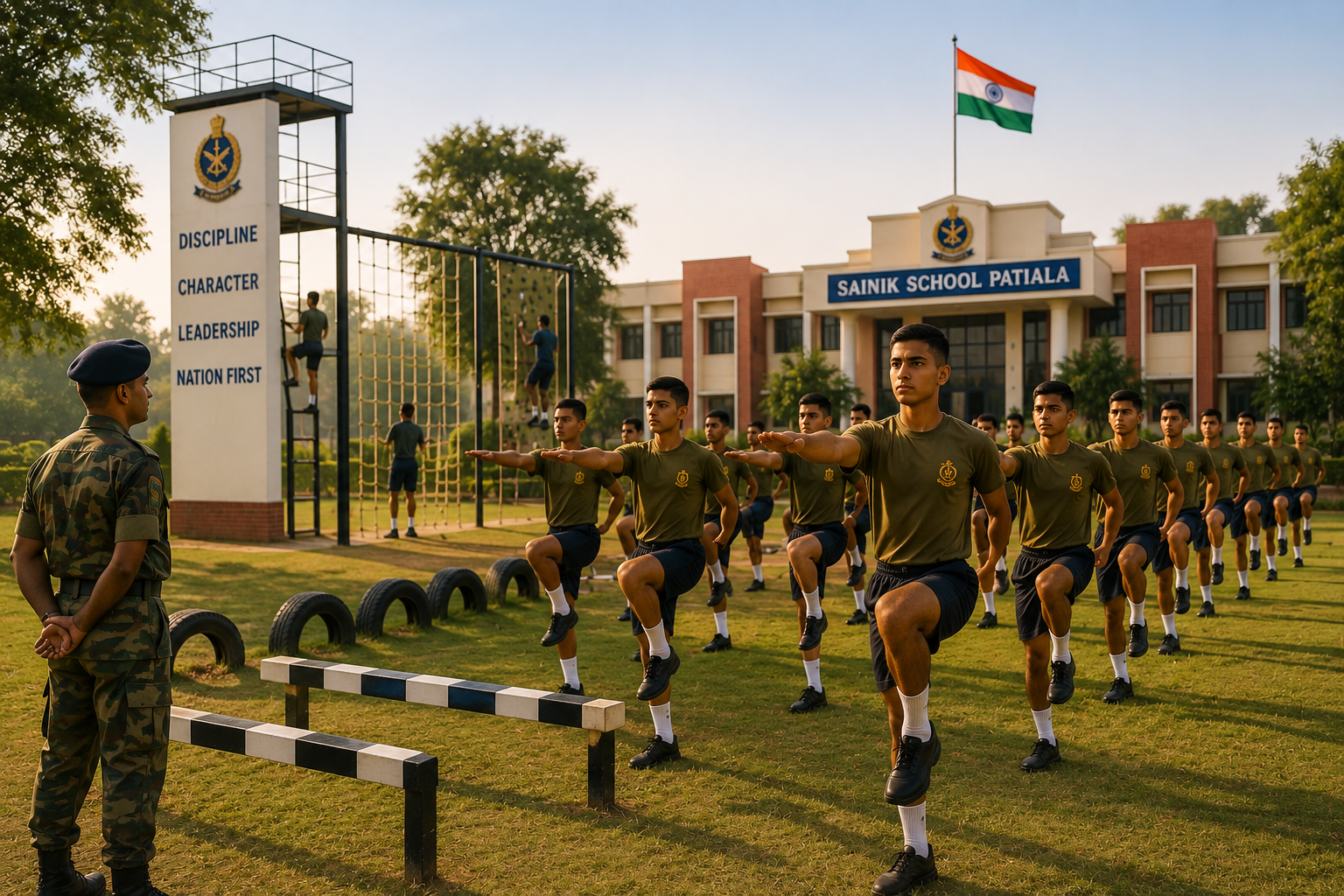 Cadets participating in physical training at Sainik School Patiala